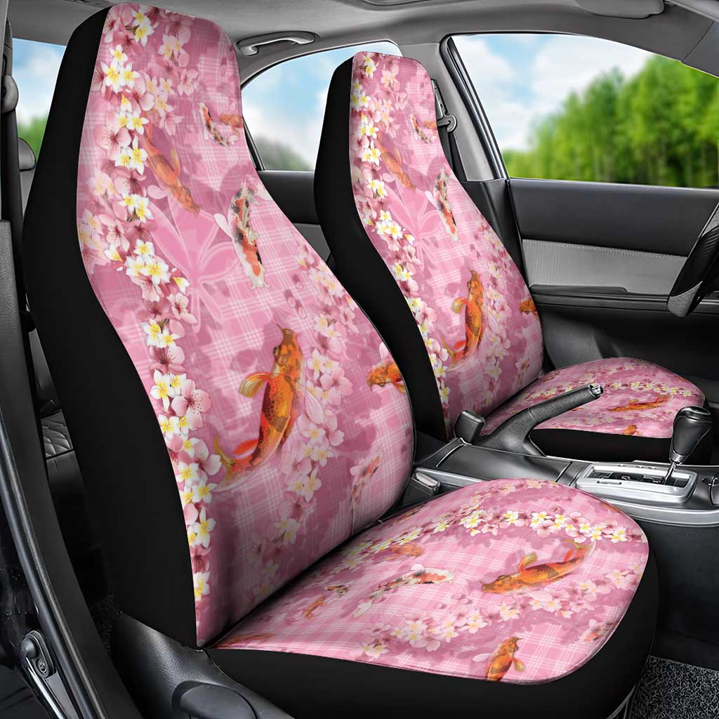Pink Palaka Hawaiian And Japanese Car Seat Cover Sakura Lei With Koi Fish - Polynesian Pride