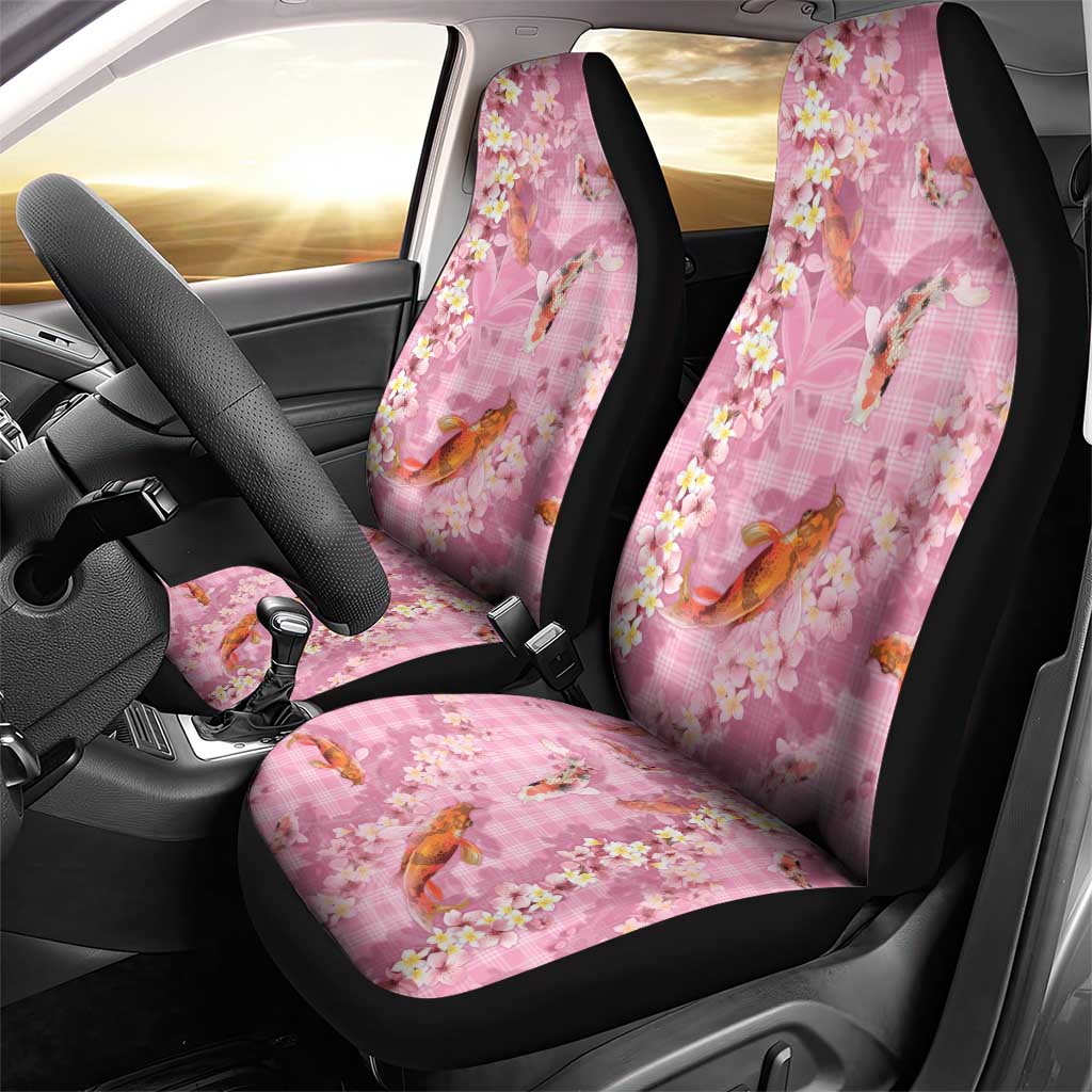 Pink Palaka Hawaiian And Japanese Car Seat Cover Sakura Lei With Koi Fish - Polynesian Pride