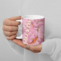 Pink Palaka Hawaiian And Japanese Ceramic Mug Sakura Lei With Koi Fish - Polynesian Pride