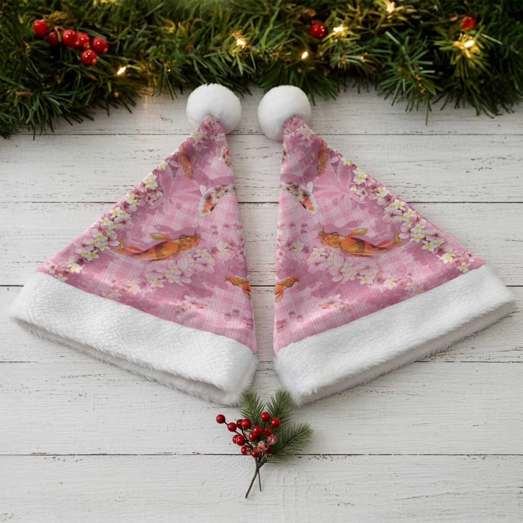 Pink Palaka Hawaiian And Japanese Christmas Santa Hat Sakura Lei With Koi Fish - Polynesian Pride