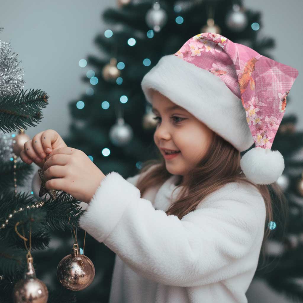 Pink Palaka Hawaiian And Japanese Christmas Santa Hat Sakura Lei With Koi Fish - Polynesian Pride