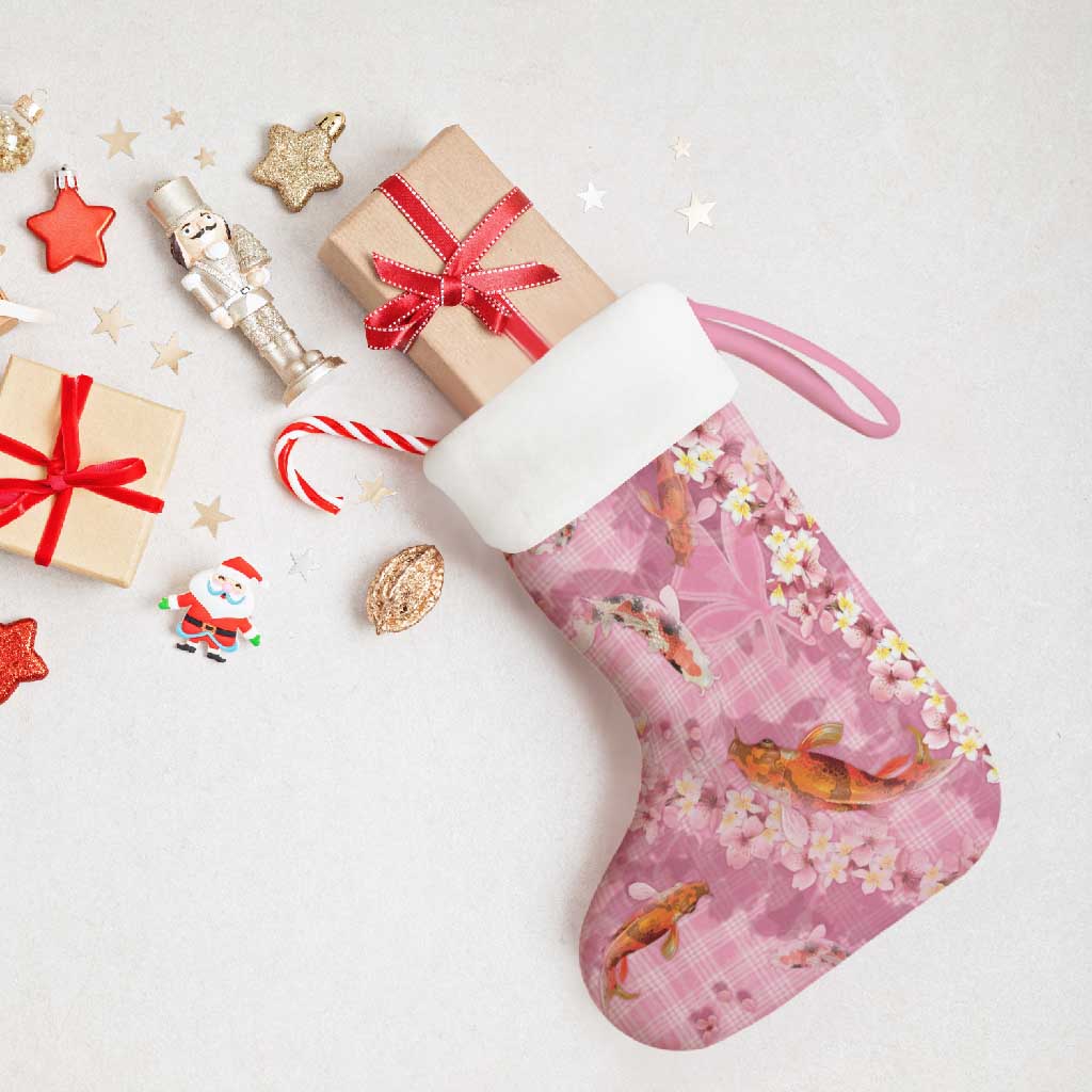 Pink Palaka Hawaiian And Japanese Christmas Stocking Sakura Lei With Koi Fish - Polynesian Pride