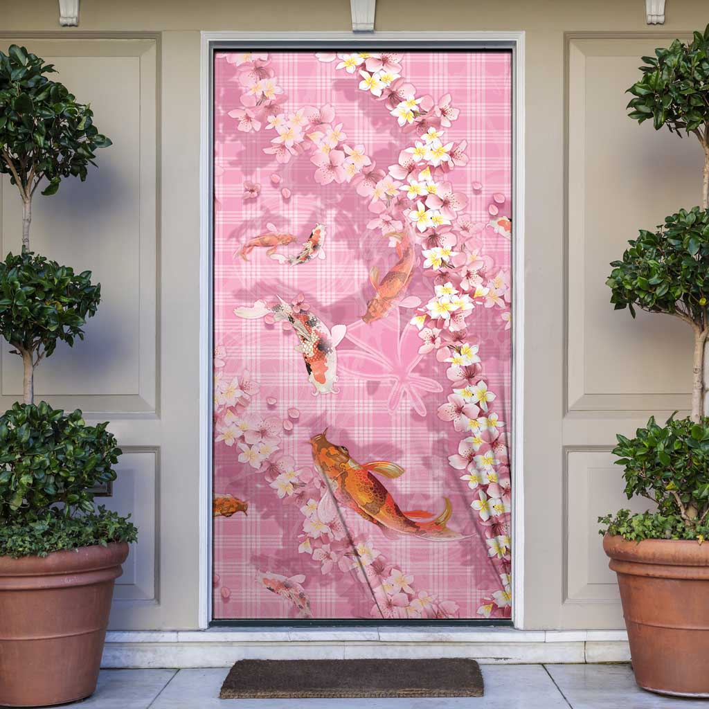 Pink Palaka Hawaiian And Japanese Door Cover Sakura Lei With Koi Fish - Polynesian Pride