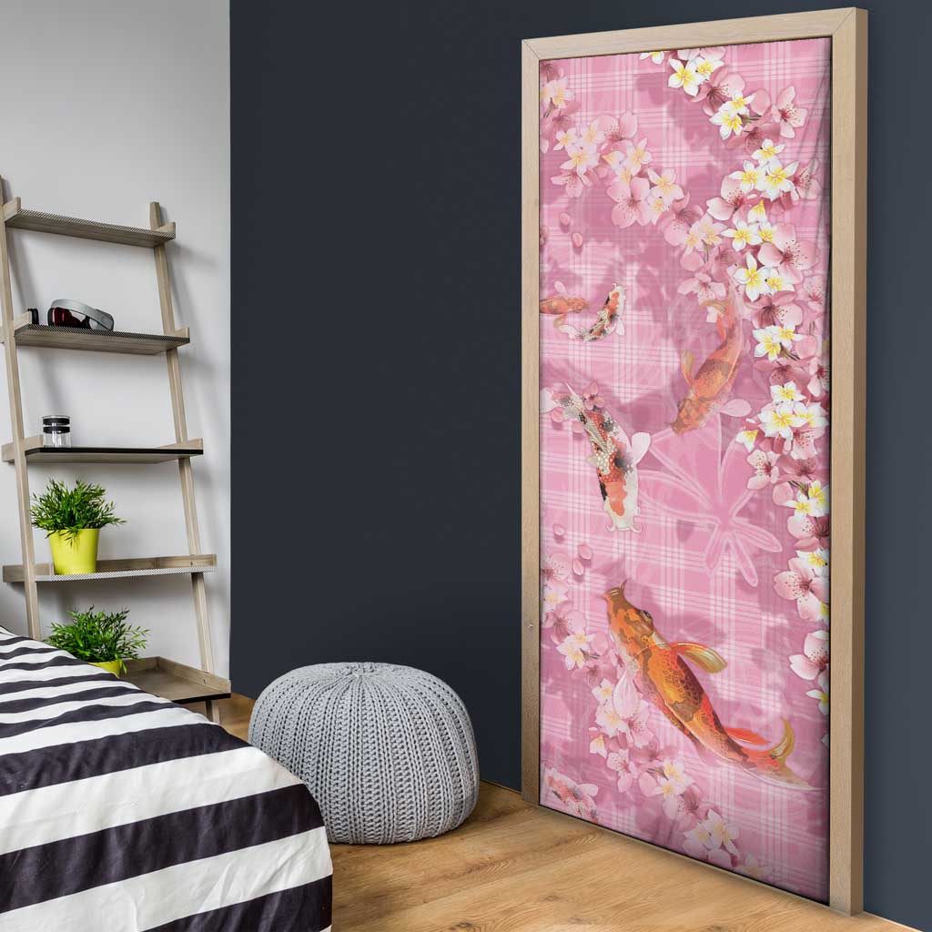 Pink Palaka Hawaiian And Japanese Door Cover Sakura Lei With Koi Fish - Polynesian Pride