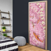 Pink Palaka Hawaiian And Japanese Door Cover Sakura Lei With Koi Fish - Polynesian Pride