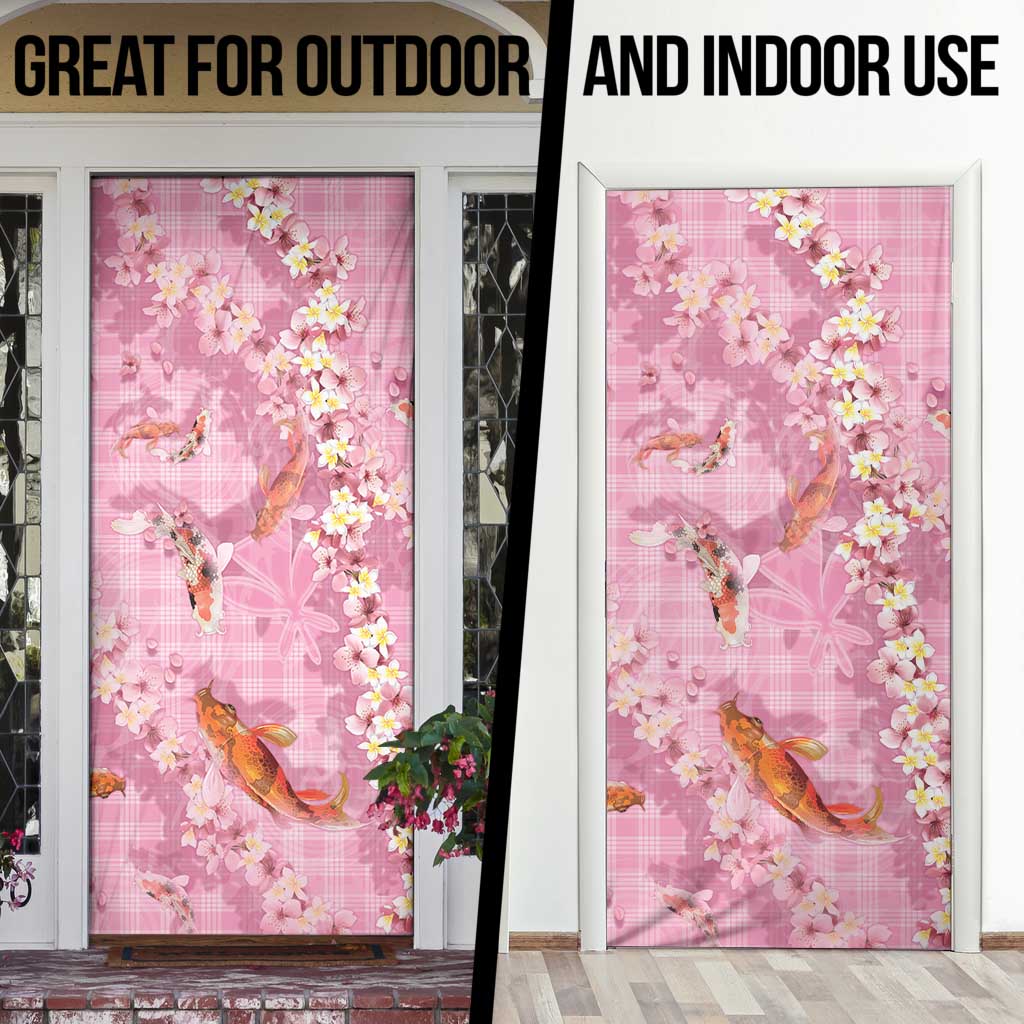 Pink Palaka Hawaiian And Japanese Door Cover Sakura Lei With Koi Fish - Polynesian Pride