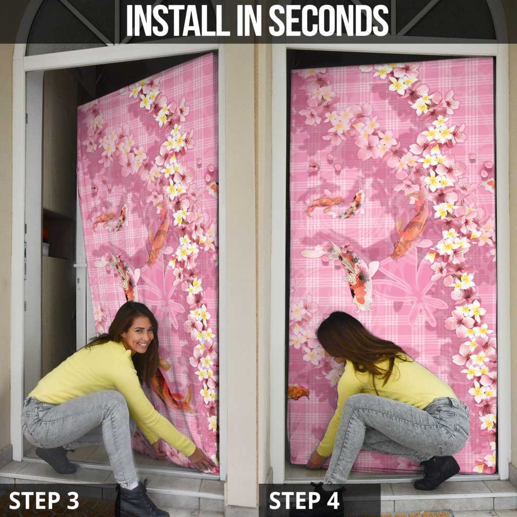 Pink Palaka Hawaiian And Japanese Door Cover Sakura Lei With Koi Fish - Polynesian Pride