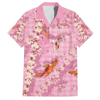 Pink Palaka Hawaiian And Japanese Family Matching Off The Shoulder Long Sleeve Dress and Hawaiian Shirt Sakura Lei With Koi Fish - Polynesian Pride