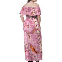 Pink Palaka Hawaiian And Japanese Family Matching Off Shoulder Maxi Dress and Hawaiian Shirt Sakura Lei With Koi Fish - Polynesian Pride