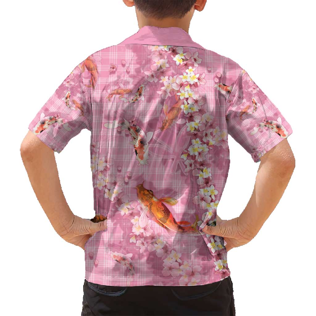 Pink Palaka Hawaiian And Japanese Family Matching Puletasi and Hawaiian Shirt Sakura Lei With Koi Fish - Polynesian Pride