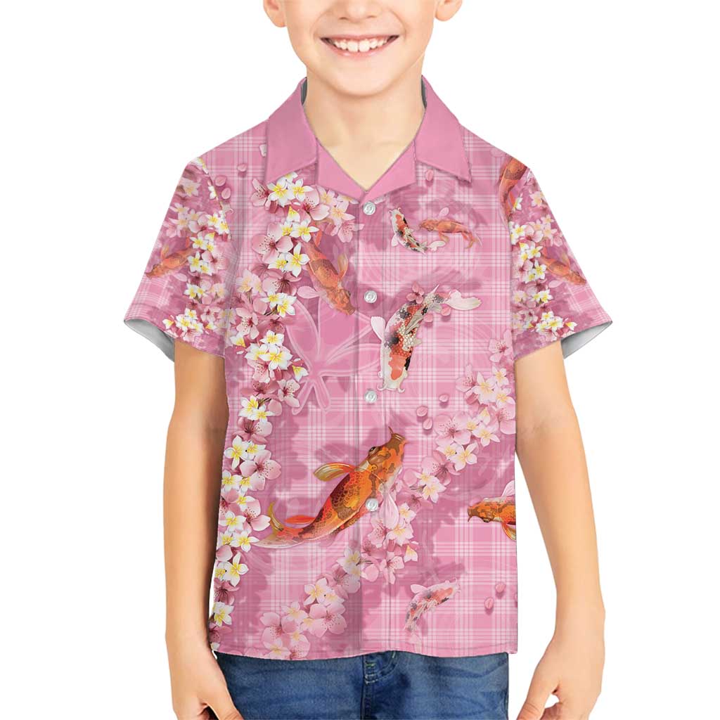 Pink Palaka Hawaiian And Japanese Family Matching Puletasi and Hawaiian Shirt Sakura Lei With Koi Fish - Polynesian Pride