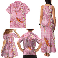 Pink Palaka Hawaiian And Japanese Family Matching Tank Maxi Dress and Hawaiian Shirt Sakura Lei With Koi Fish - Polynesian Pride
