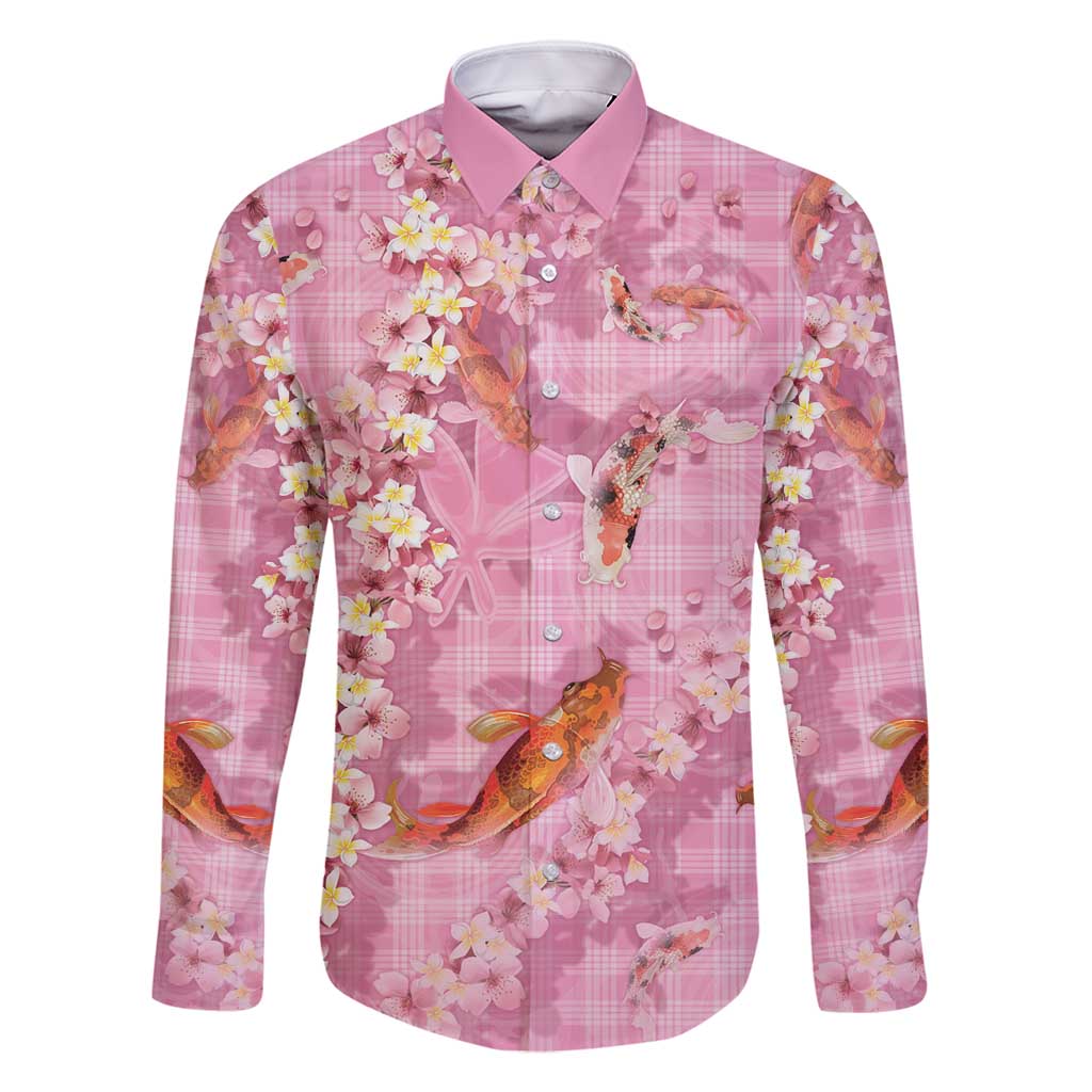 Pink Palaka Hawaiian And Japanese Family Matching Tank Maxi Dress and Hawaiian Shirt Sakura Lei With Koi Fish - Polynesian Pride