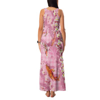 Pink Palaka Hawaiian And Japanese Family Matching Tank Maxi Dress and Hawaiian Shirt Sakura Lei With Koi Fish - Polynesian Pride