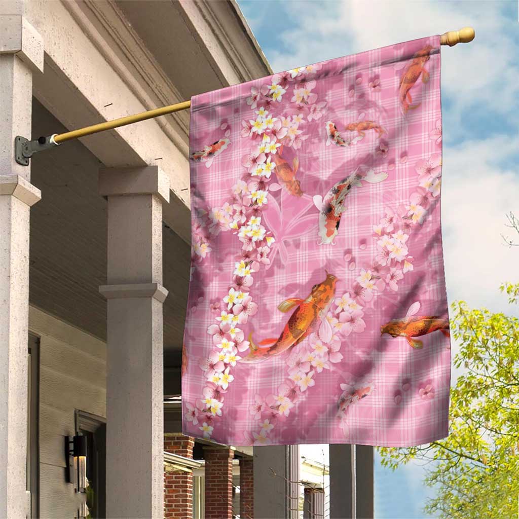 Pink Palaka Hawaiian And Japanese Garden Flag Sakura Lei With Koi Fish DT05 House Flag Pink - Polynesian Pride