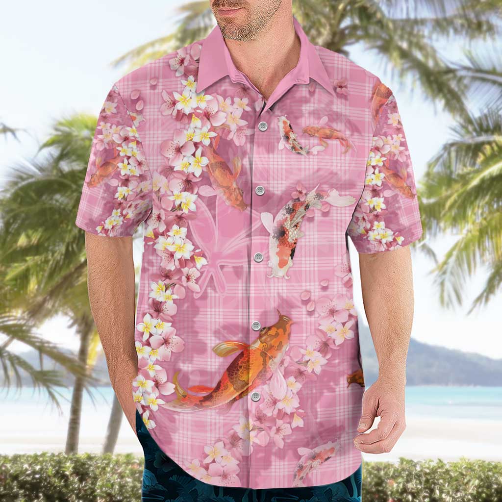 Pink Palaka Hawaiian And Japanese Hawaiian Shirt Sakura Lei With Koi Fish - Polynesian Pride