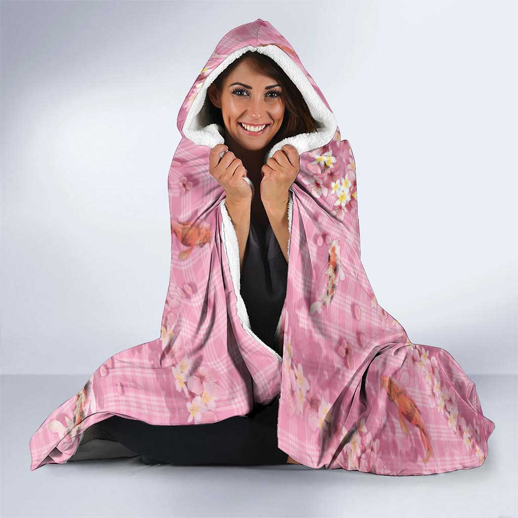 Pink Palaka Hawaiian And Japanese Hooded Blanket Sakura Lei With Koi Fish - Polynesian Pride