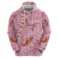 Pink Palaka Hawaiian And Japanese Hoodie Sakura Lei With Koi Fish - Polynesian Pride
