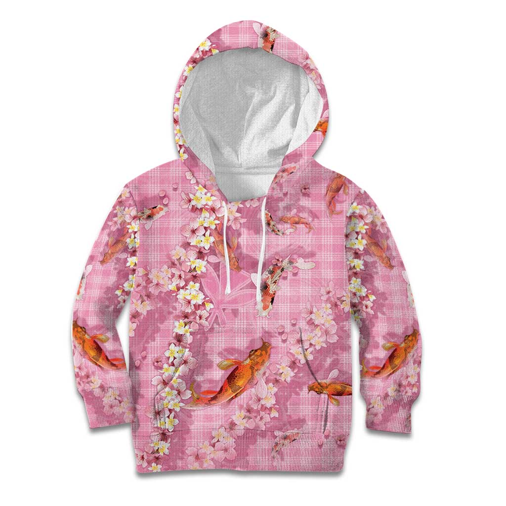 Pink Palaka Hawaiian And Japanese Kid Hoodie Sakura Lei With Koi Fish DT05 Hoodie Pink - Polynesian Pride