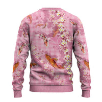 Pink Palaka Hawaiian And Japanese Ugly Christmas Sweater Sakura Lei With Koi Fish - Polynesian Pride