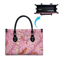 Pink Palaka Hawaiian And Japanese Leather Bag Sakura Lei With Koi Fish - Polynesian Pride