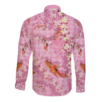 Pink Palaka Hawaiian And Japanese Long Sleeve Button Shirt Sakura Lei With Koi Fish - Polynesian Pride