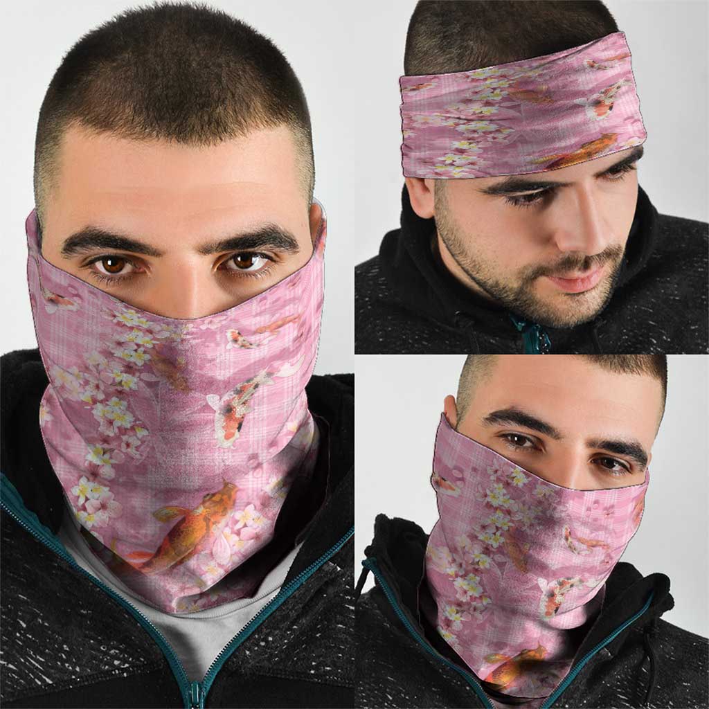 Pink Palaka Hawaiian And Japanese Neck Gaiter Sakura Lei With Koi Fish - Polynesian Pride