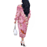 Pink Palaka Hawaiian And Japanese Off The Shoulder Long Sleeve Dress Sakura Lei With Koi Fish - Polynesian Pride