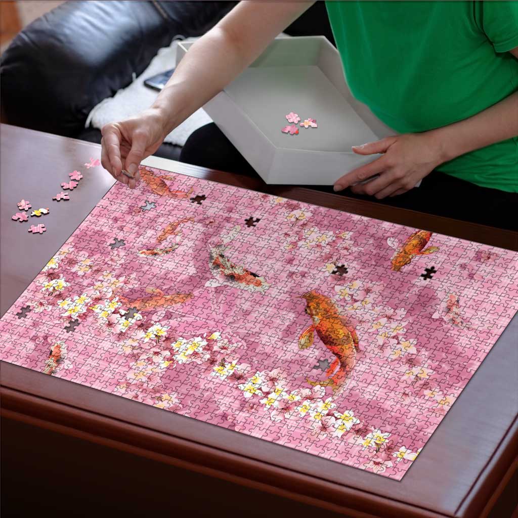 Pink Palaka Hawaiian And Japanese Puzzle Sakura Lei With Koi Fish - Polynesian Pride
