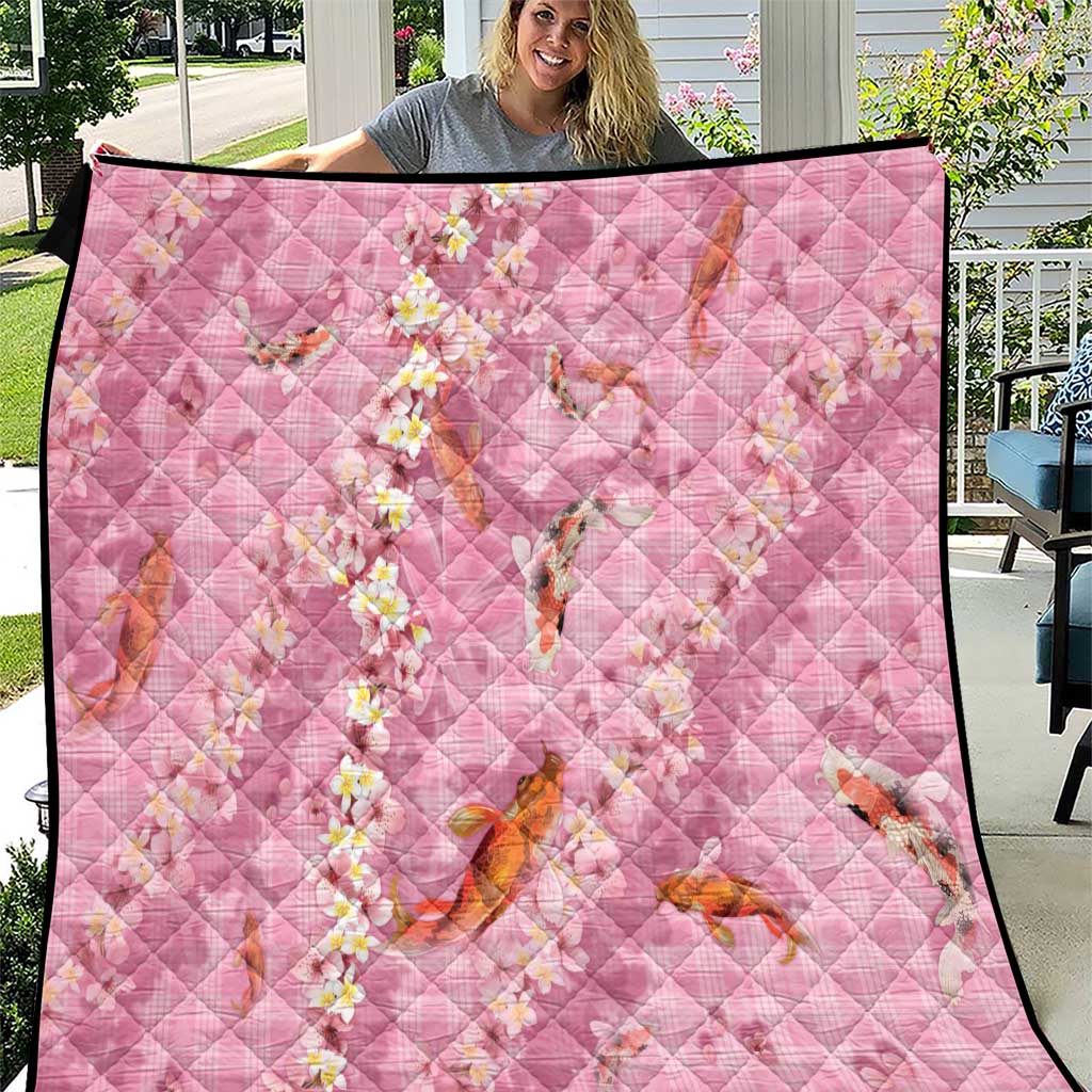 Pink Palaka Hawaiian And Japanese Quilt Sakura Lei With Koi Fish DT05 Pink - Polynesian Pride