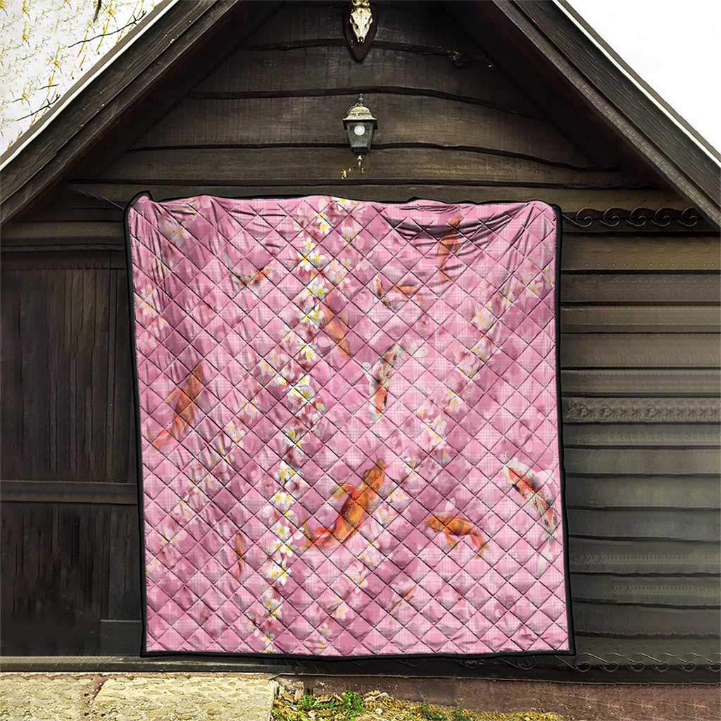 Pink Palaka Hawaiian And Japanese Quilt Sakura Lei With Koi Fish - Polynesian Pride