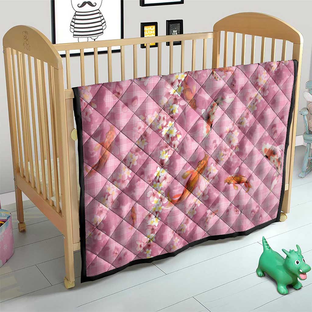 Pink Palaka Hawaiian And Japanese Quilt Sakura Lei With Koi Fish - Polynesian Pride