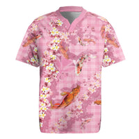 Pink Palaka Hawaiian And Japanese Rugby Jersey Sakura Lei With Koi Fish - Polynesian Pride