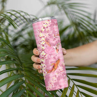 Pink Palaka Hawaiian And Japanese Skinny Tumbler Sakura Lei With Koi Fish - Polynesian Pride