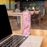 Pink Palaka Hawaiian And Japanese Skinny Tumbler Sakura Lei With Koi Fish - Polynesian Pride