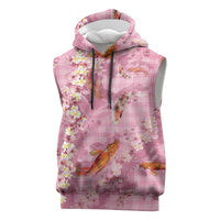 Pink Palaka Hawaiian And Japanese Sleeveless Hoodie Sakura Lei With Koi Fish - Polynesian Pride