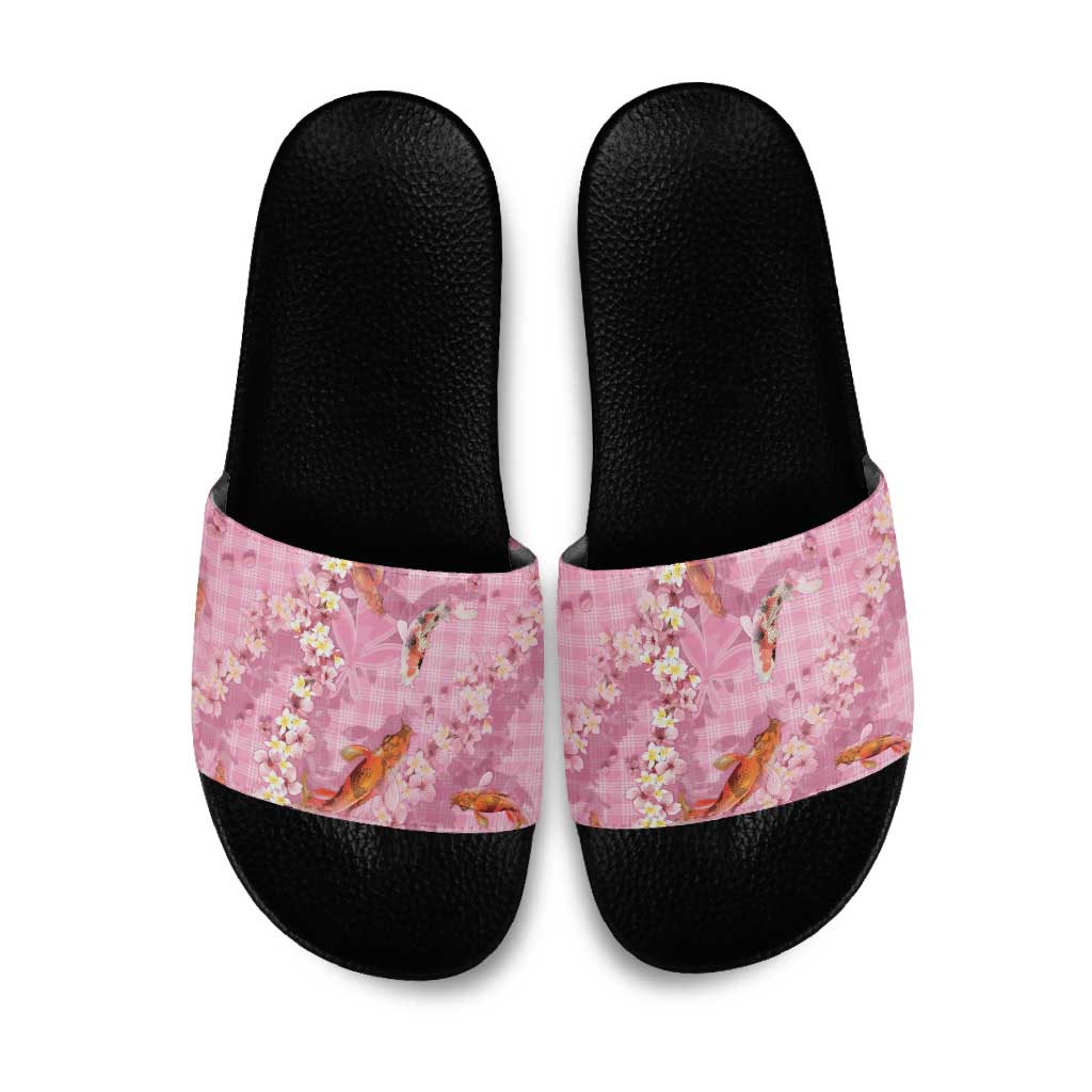 Pink Palaka Hawaiian And Japanese Slide Sandals Sakura Lei With Koi Fish - Polynesian Pride