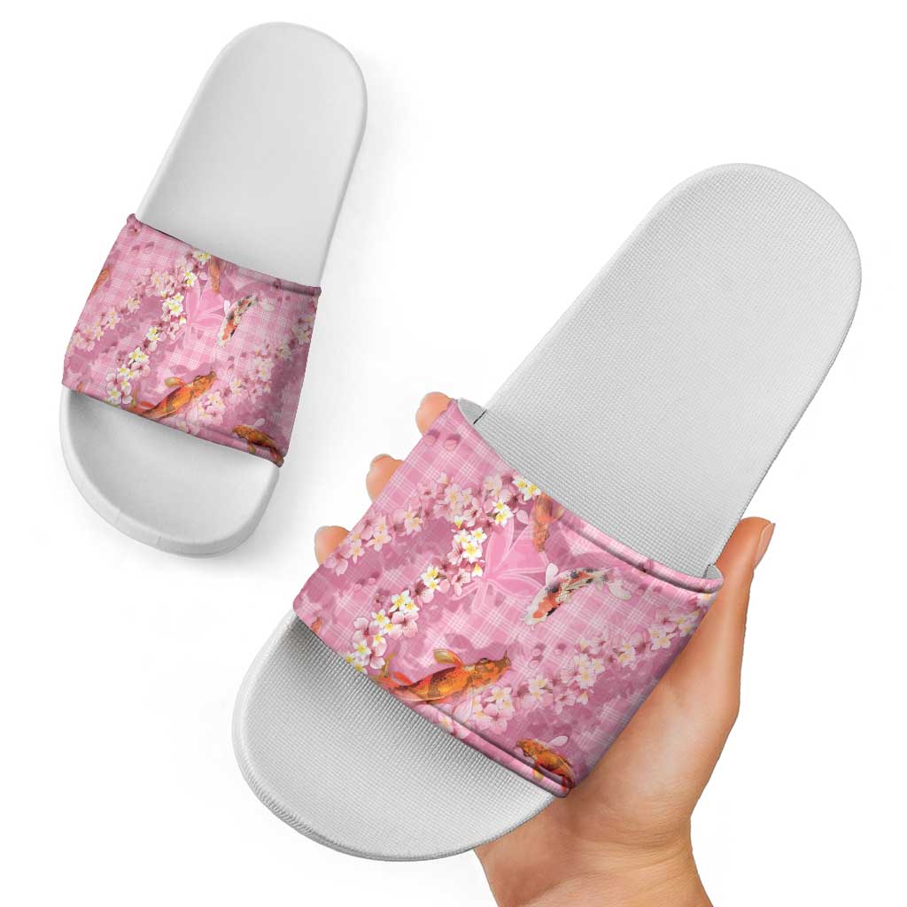 Pink Palaka Hawaiian And Japanese Slide Sandals Sakura Lei With Koi Fish - Polynesian Pride