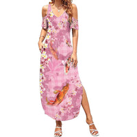 Pink Palaka Hawaiian And Japanese Summer Maxi Dress Sakura Lei With Koi Fish - Polynesian Pride