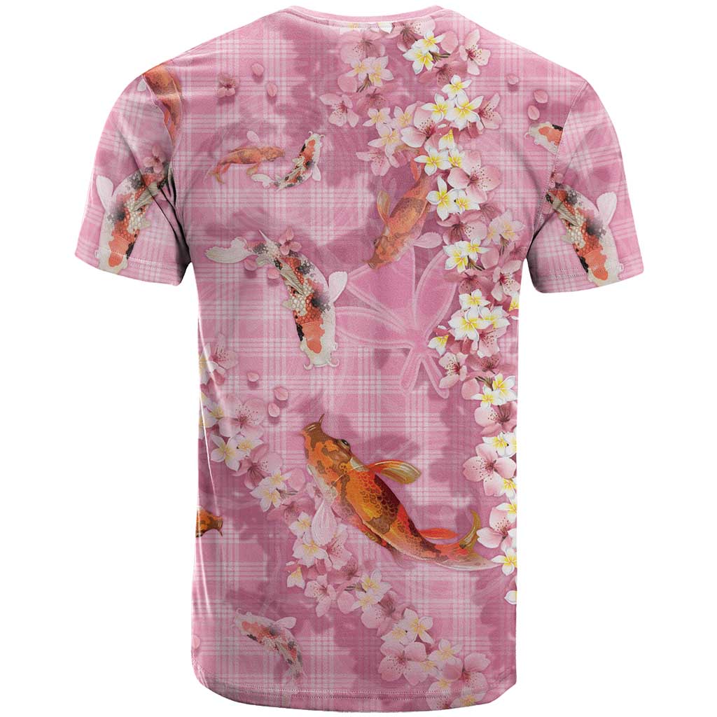 Pink Palaka Hawaiian And Japanese T Shirt Sakura Lei With Koi Fish - Polynesian Pride