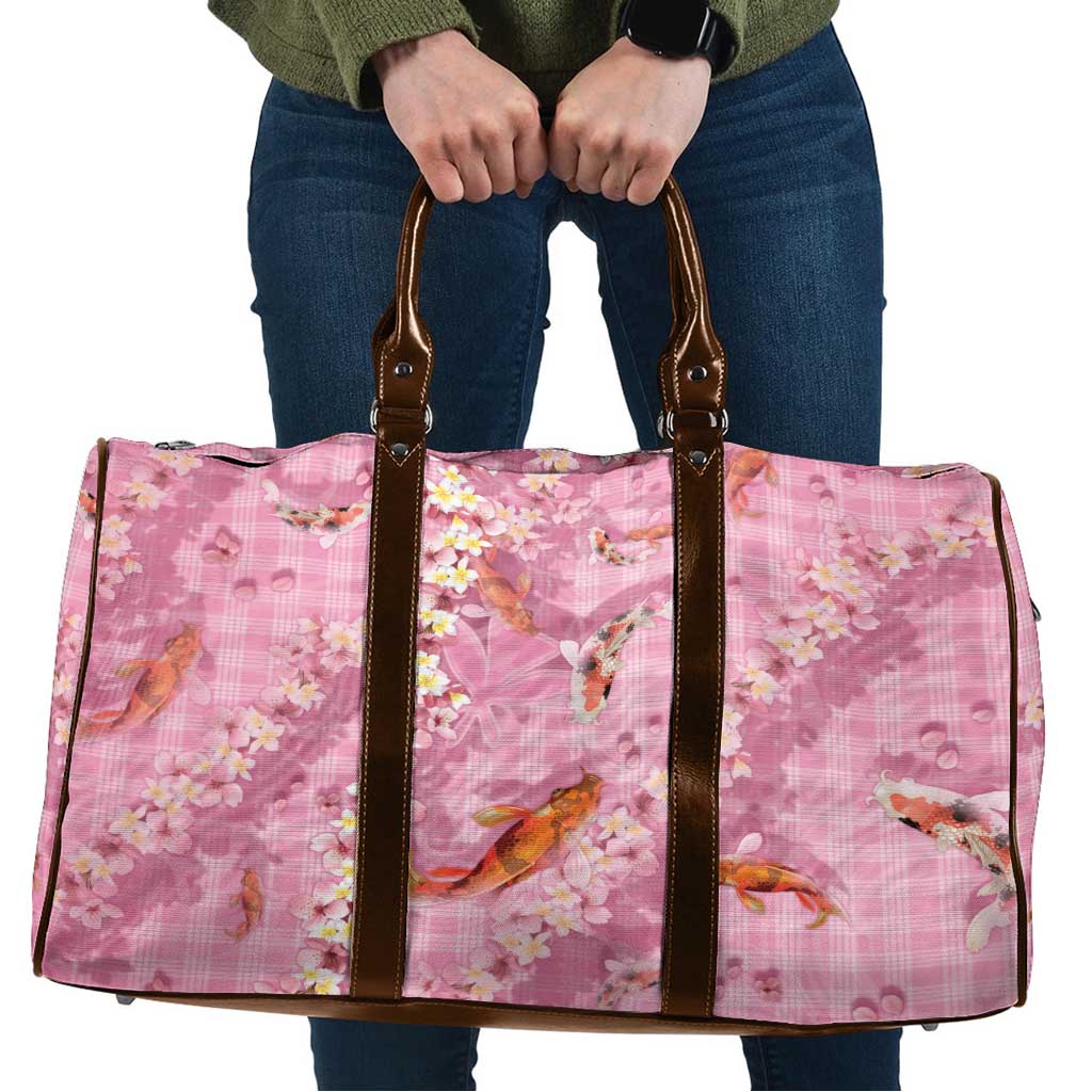 Pink Palaka Hawaiian And Japanese Travel Bag Sakura Lei With Koi Fish - Polynesian Pride