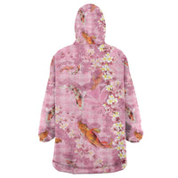 Pink Palaka Hawaiian And Japanese Wearable Blanket Hoodie Sakura Lei With Koi Fish - Polynesian Pride