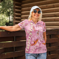 Pink Palaka Hawaiian And Japanese Women Polo Shirt Sakura Lei With Koi Fish - Polynesian Pride