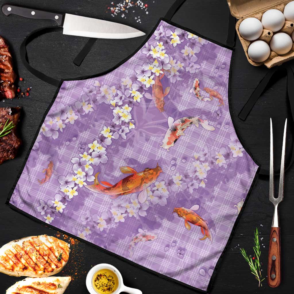 Purple Palaka Hawaiian And Japanese Apron Sakura Lei With Koi Fish - Polynesian Pride
