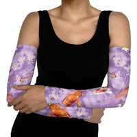 Purple Palaka Hawaiian And Japanese Arm Sleeves Sakura Lei With Koi Fish - Polynesian Pride