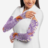 Purple Palaka Hawaiian And Japanese Arm Sleeves Sakura Lei With Koi Fish - Polynesian Pride