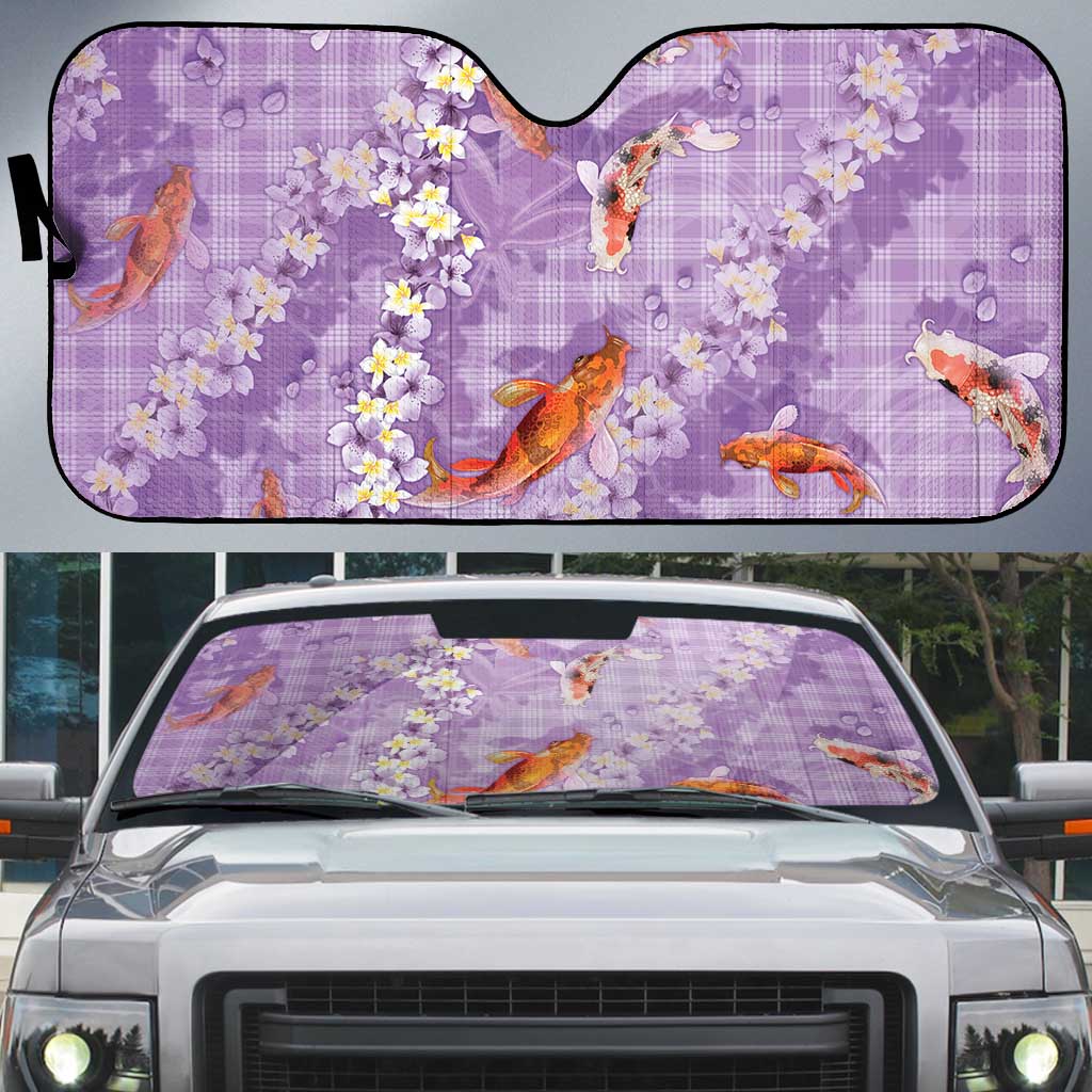 Purple Palaka Hawaiian And Japanese Auto Sun Shade Sakura Lei With Koi Fish - Polynesian Pride