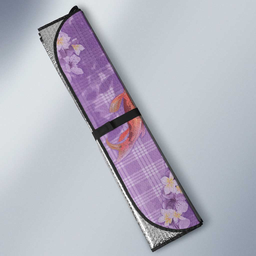 Purple Palaka Hawaiian And Japanese Auto Sun Shade Sakura Lei With Koi Fish - Polynesian Pride