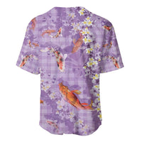Purple Palaka Hawaiian And Japanese Baseball Jersey Sakura Lei With Koi Fish - Polynesian Pride