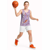 Purple Palaka Hawaiian And Japanese Basketball Jersey Sakura Lei With Koi Fish - Polynesian Pride